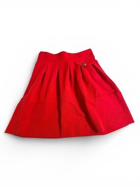 Miss Selfridge Red Pleated Mini Skirt High Waisted Size 8 Gold Button Detail